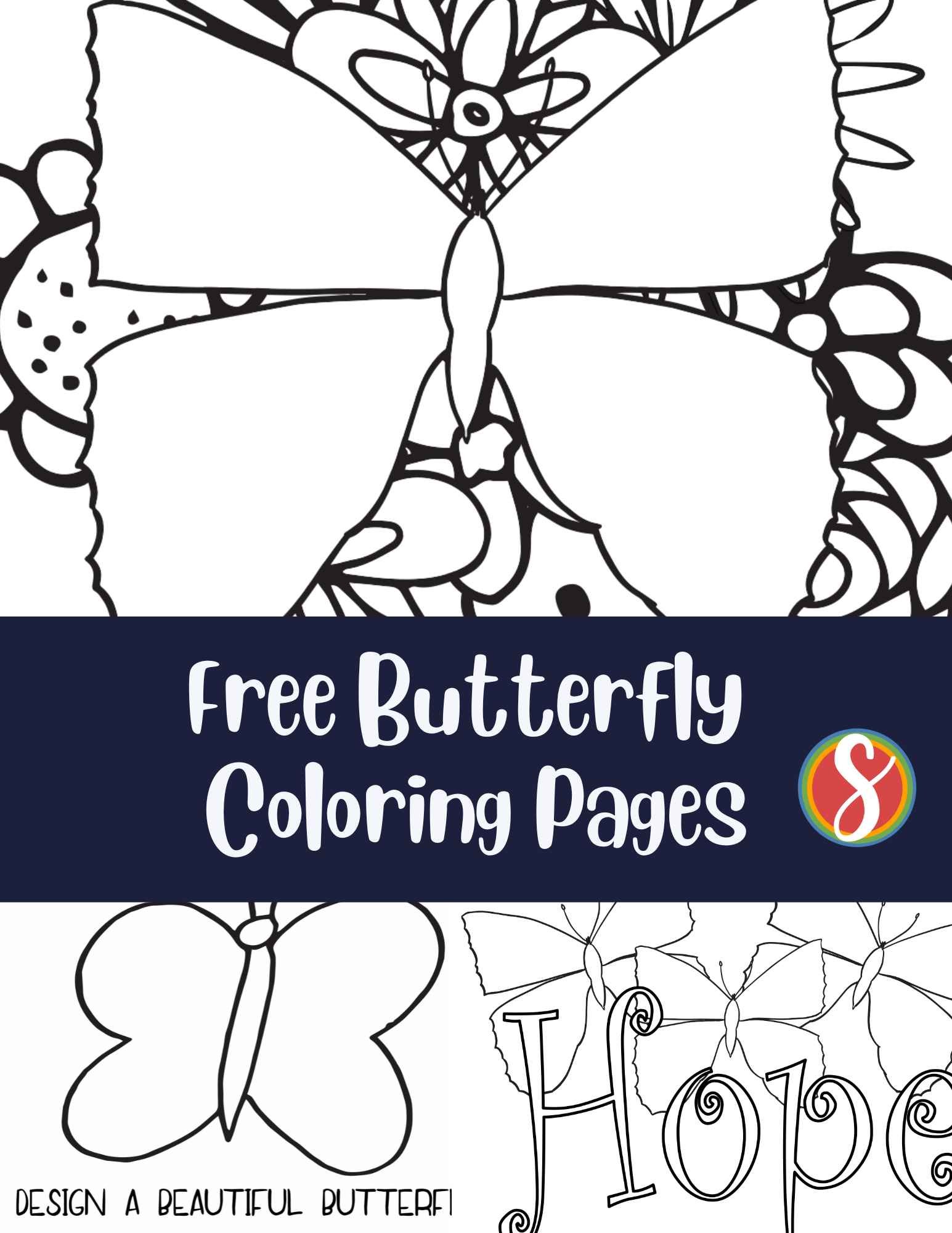 Free butterfly coloring pages â stevie doodles