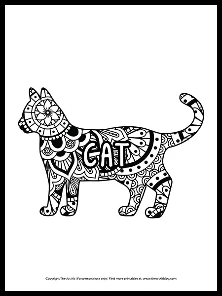 Free cute mandala cat coloring page â the art kit