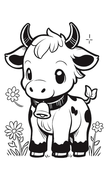 Premium vector clean and simple line art for kids cute cow coloring page