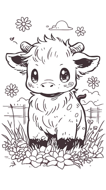 Premium vector cute cow for kids coloring page line art