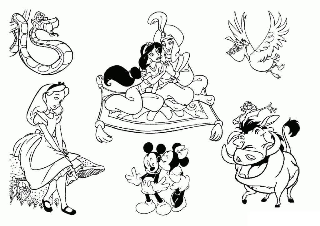 Disney characters coloring page