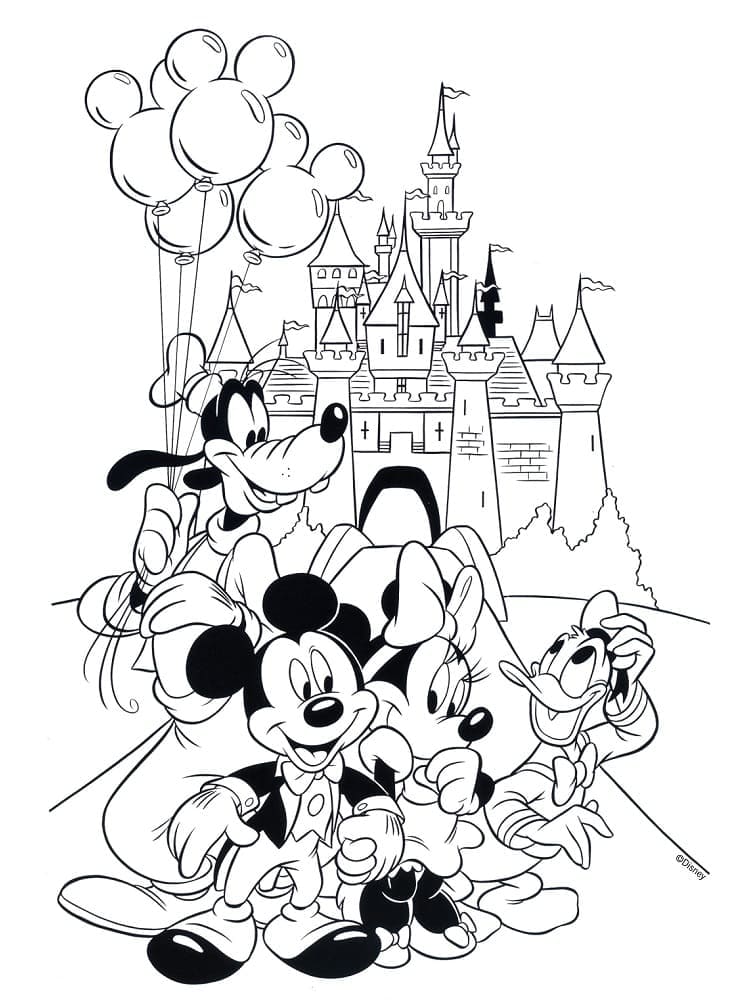 Happy disney characters coloring page