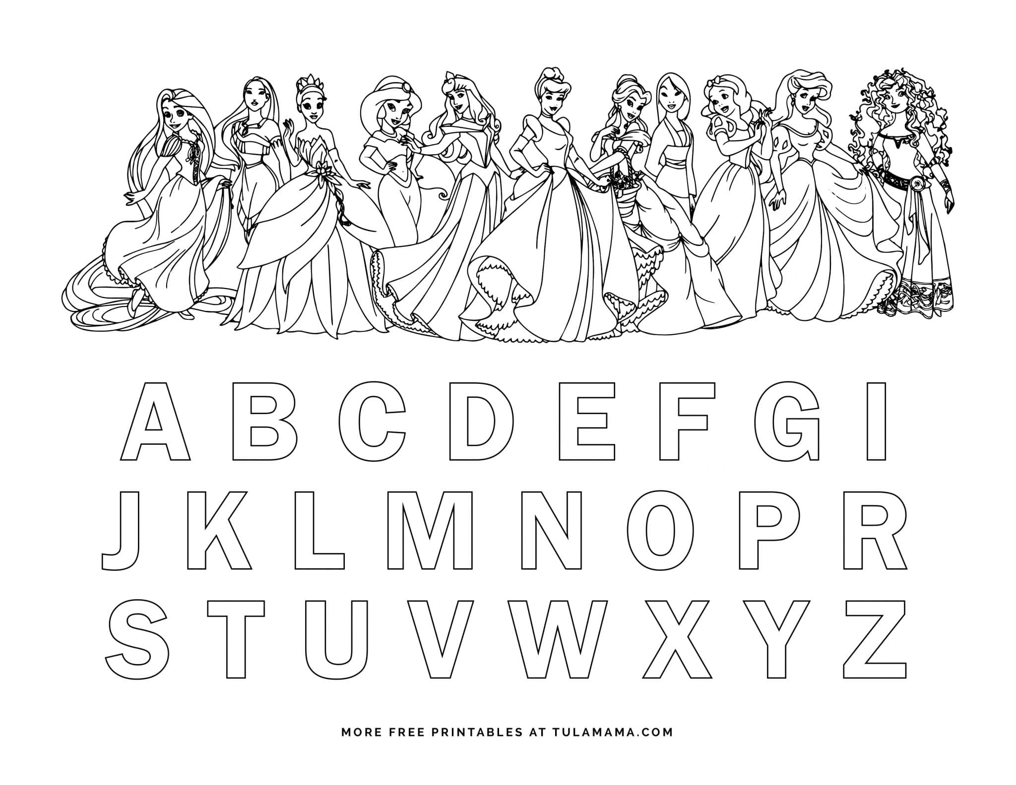 Free printable disney alphabet coloring pages