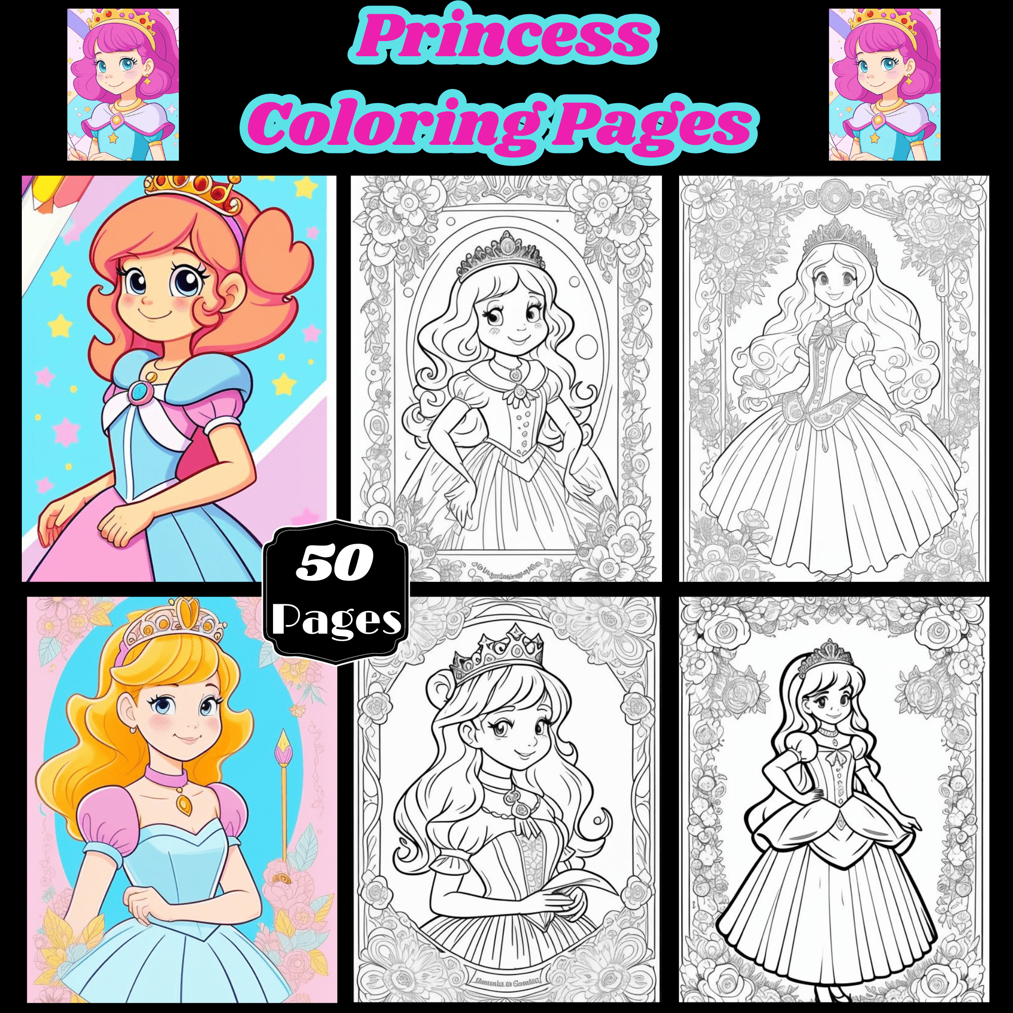 Princess coloring pages for kids and adults
