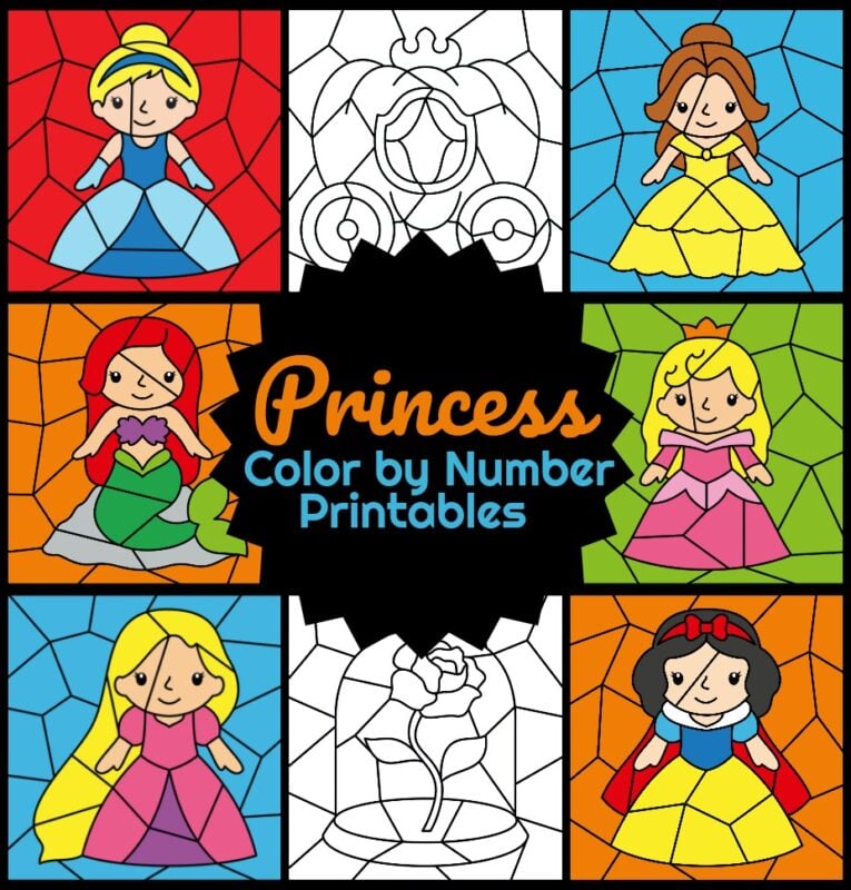 Princess color by number printables