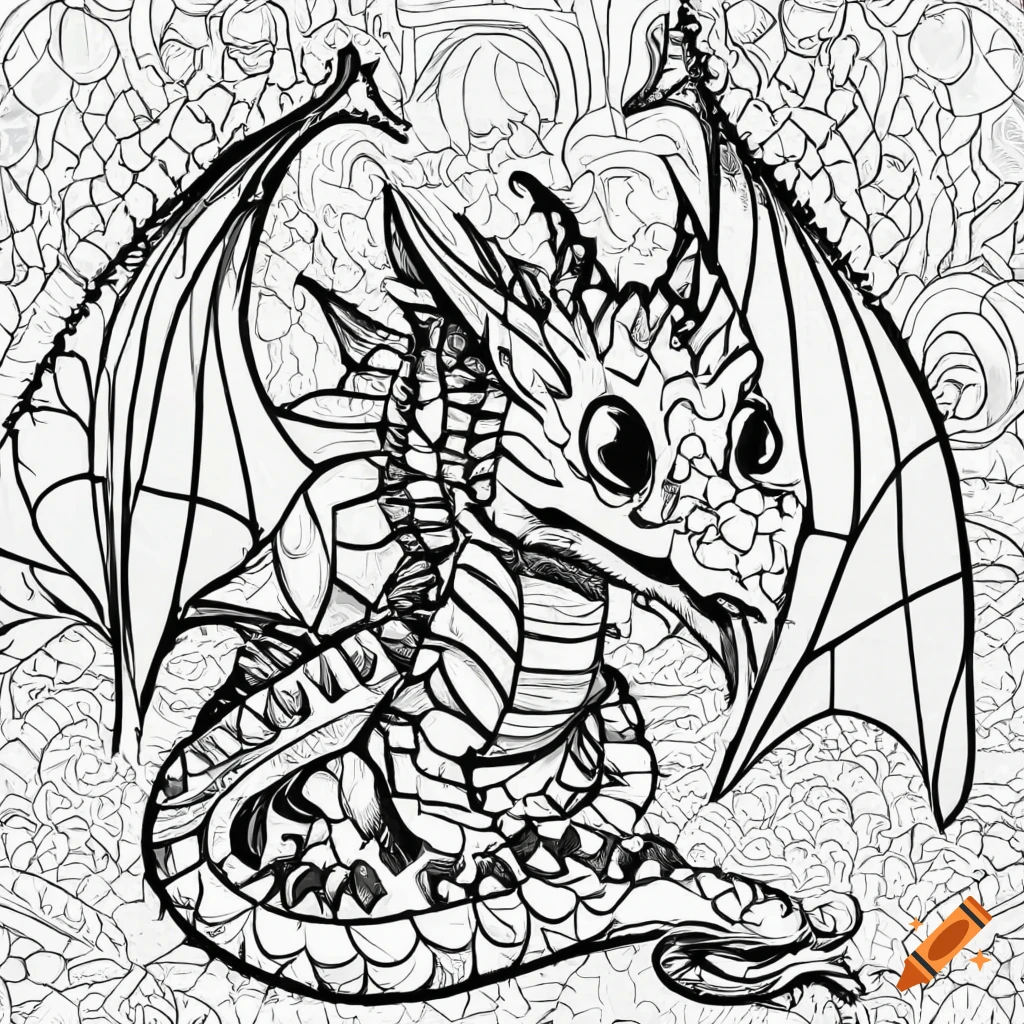 A dragon coloring page in cartoon style high resolution with variable black and white on