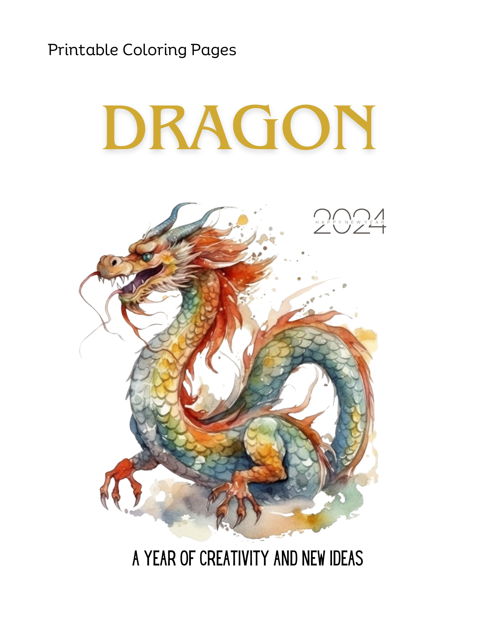 Printable digital dragon coloring pages new year dragon colori