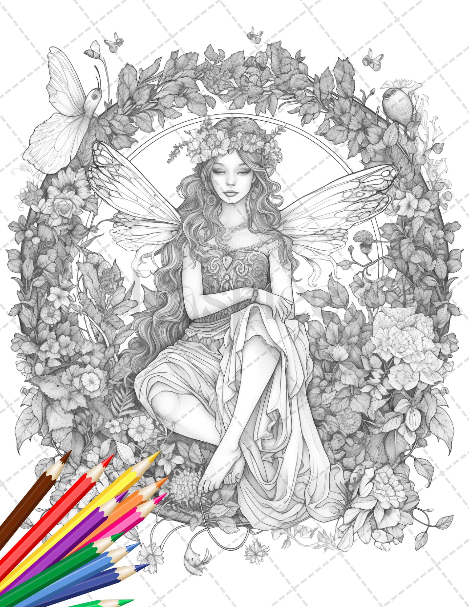 Beautiful fairies coloring page book for adults flower fairy grays â coloring