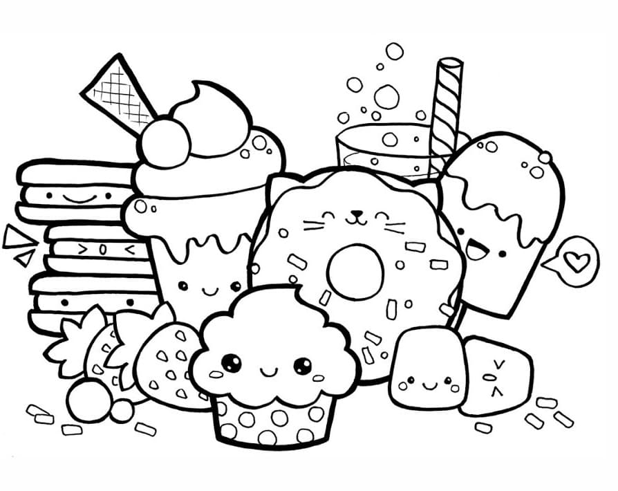 Cute food coloring pages