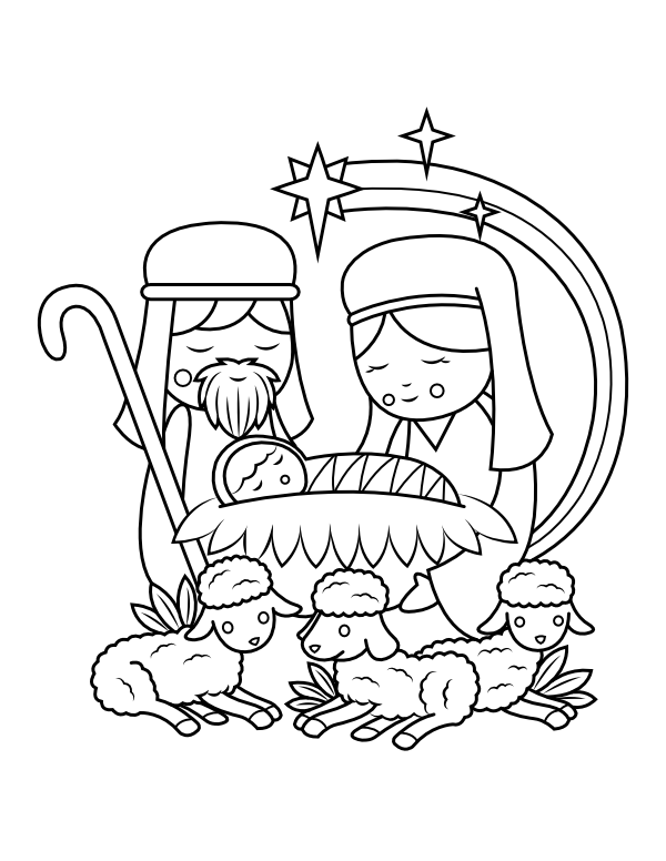 Printable mary joseph and baby jesus coloring page