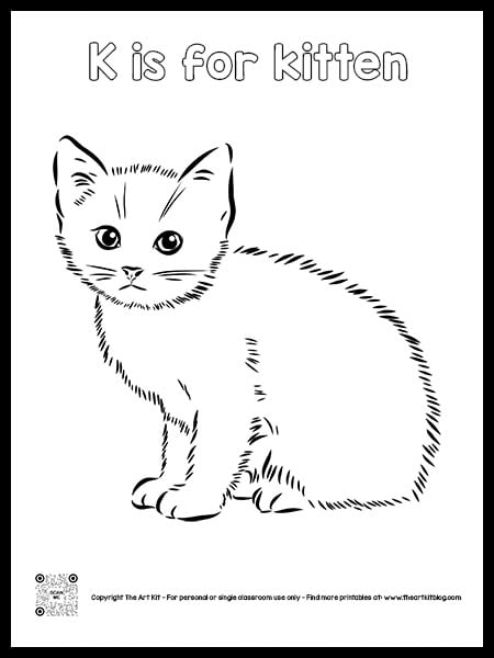 Cute letter k is for kitten coloring page free printable bubble font â the art kit