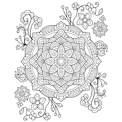 Mandala and flowers coloring page m