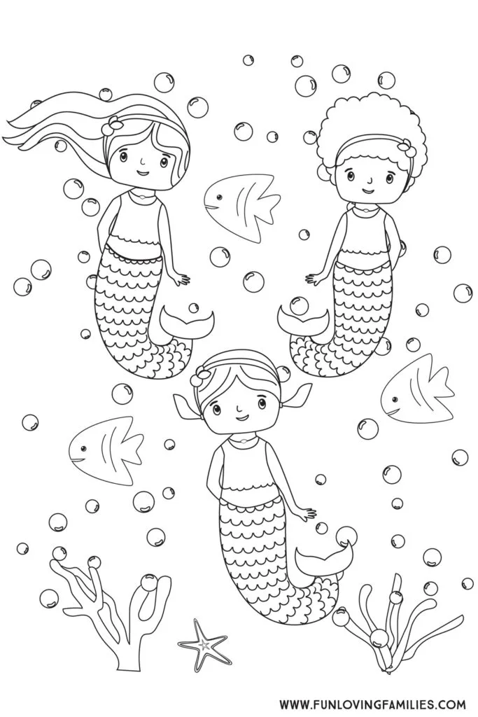 Cute mermaid coloring pages for kids free printables