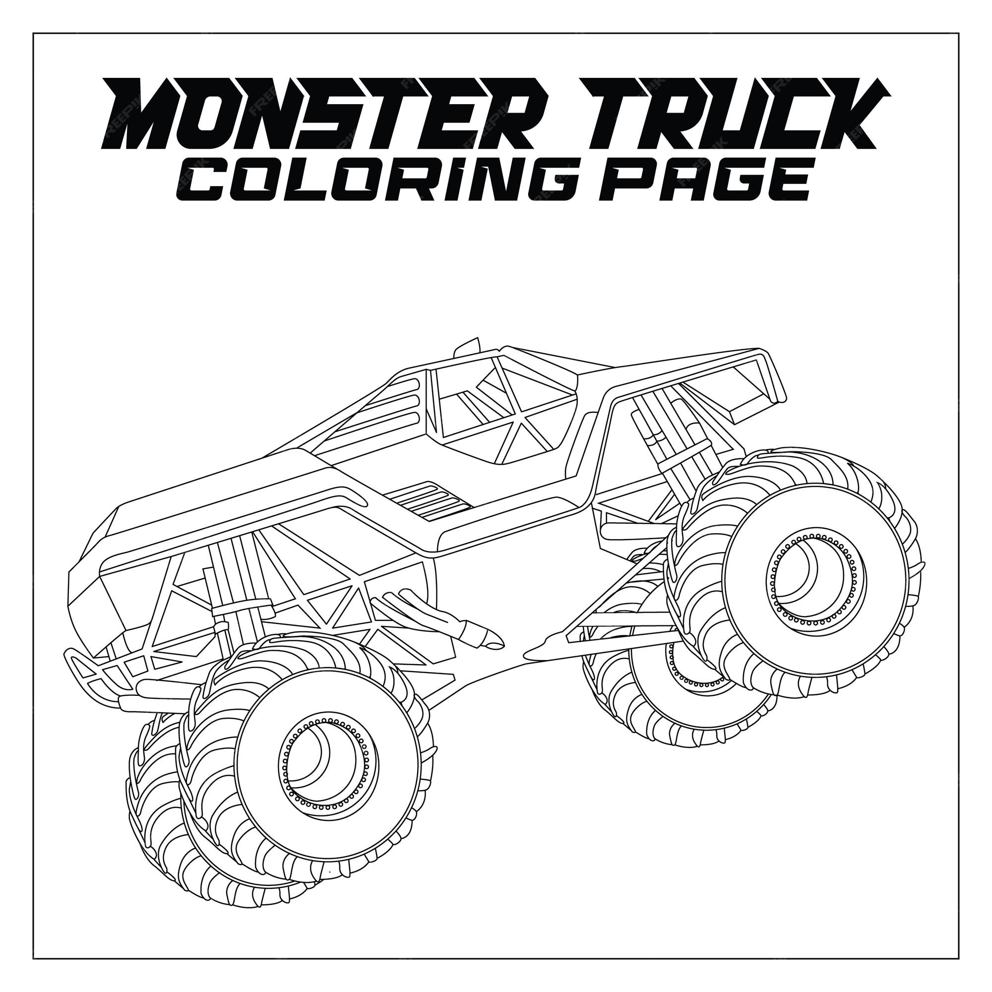 Premium vector a monster truck coloring page with the words monster truck coloring page