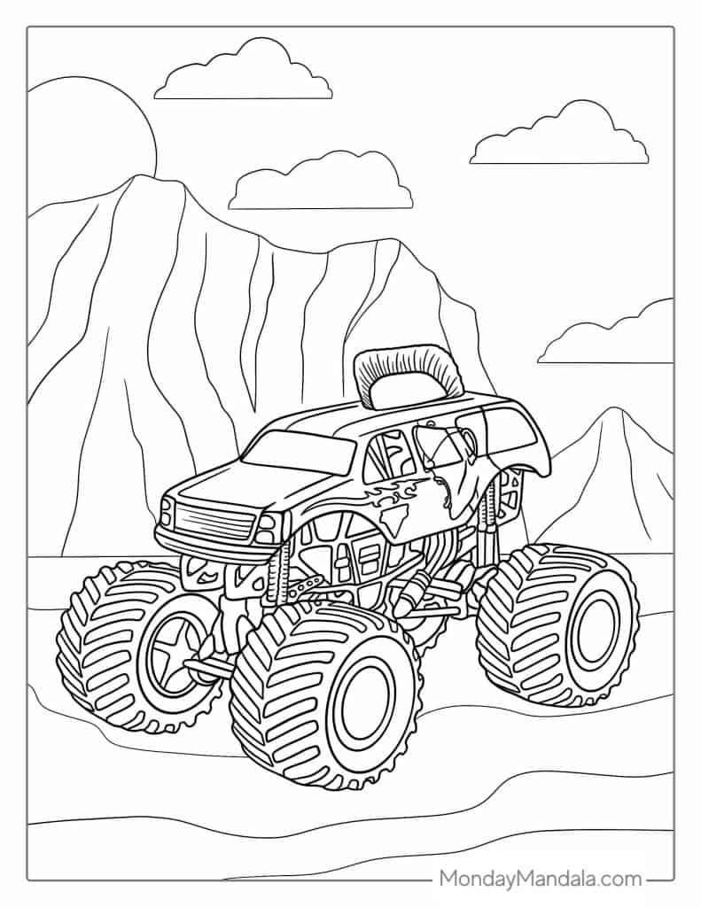 Monster truck coloring pages free pdf printables