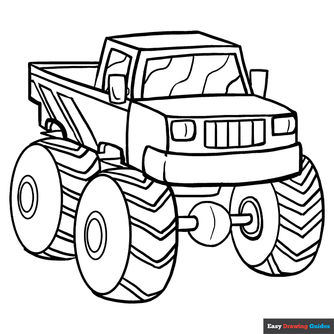 Monster truck coloring page easy drawing guides
