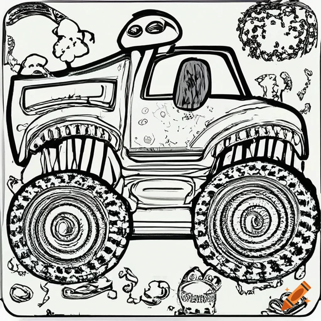 Coloring book of monster truck for toddlers on