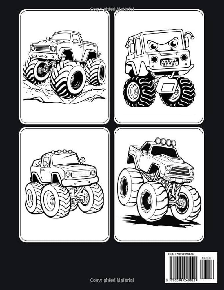 Monster truck coloring book for kids this monster truck coloring book contains over coloring pages easy to color for kids ages