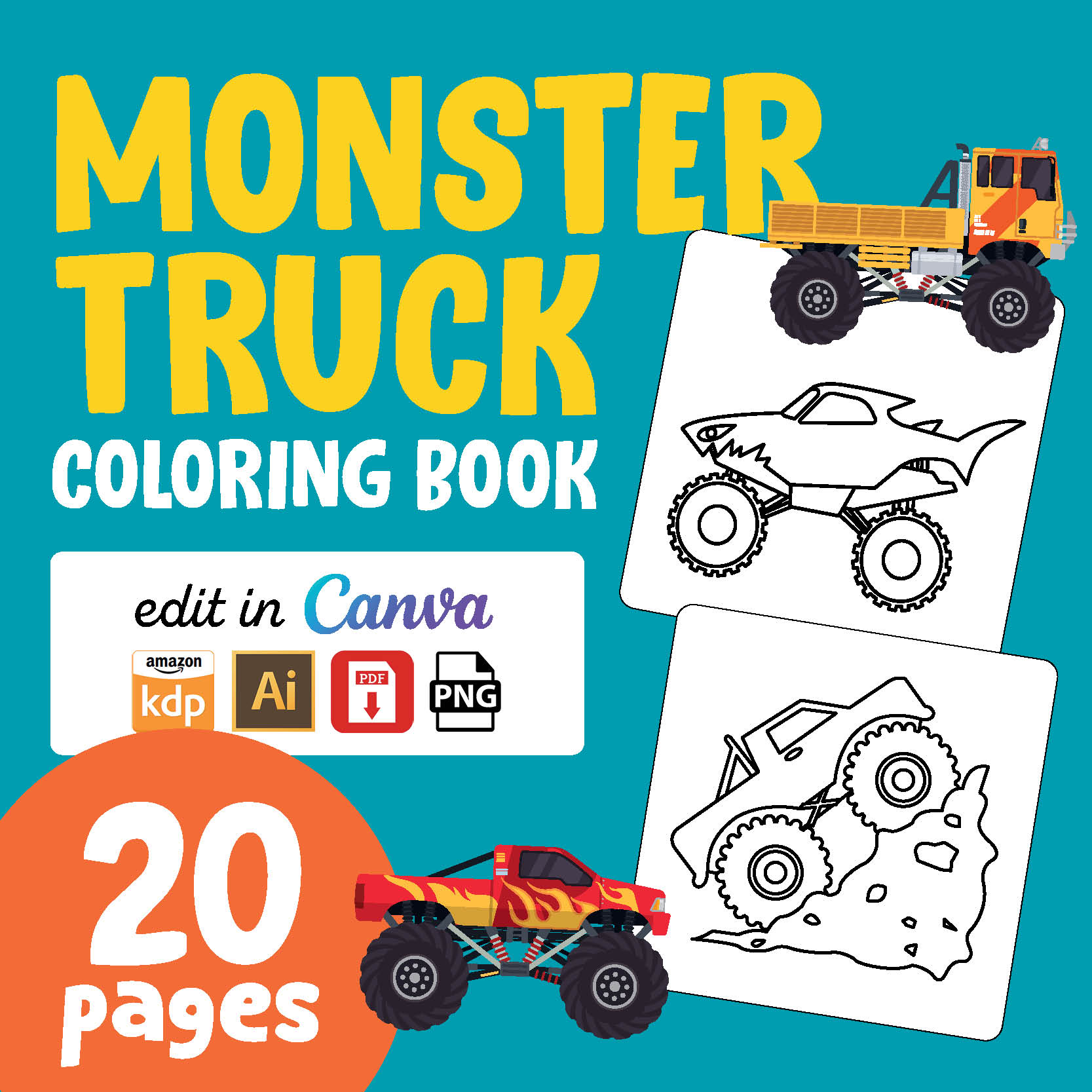 Monster truck coloring book â kdp template â raising bilingual children
