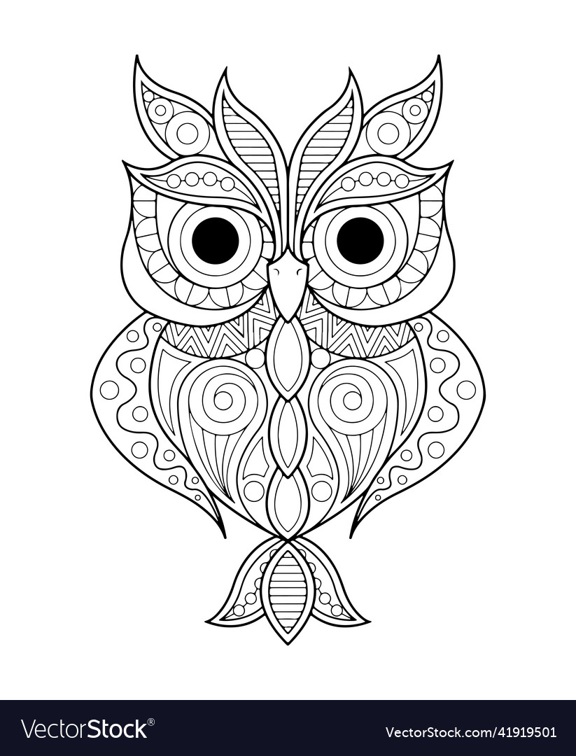 Owl coloring page printable book royalty free vector image