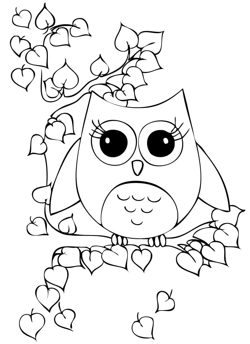Lovely owl on the tree coloring page