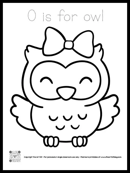 Letter o is for owl coloring pages â dotted font â the art kit