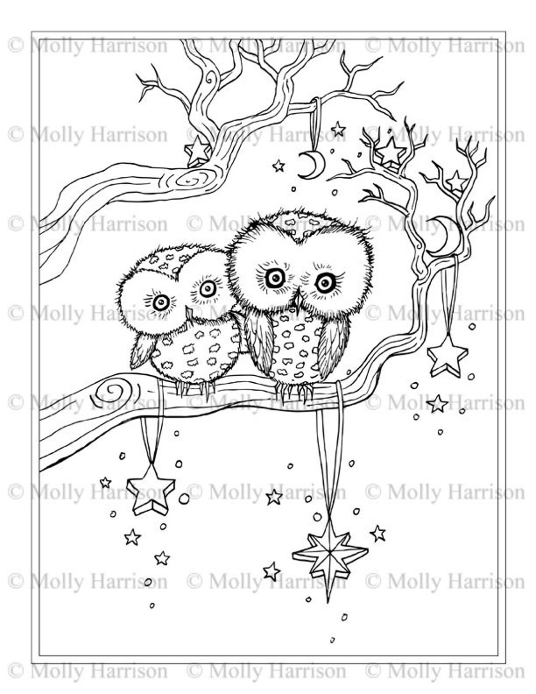 Little winter owls coloring page printable instant download downloadable all ages chrismas