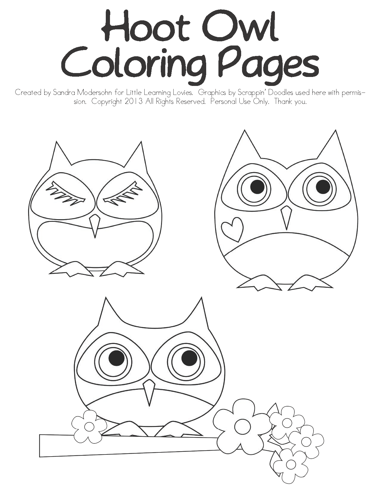 Owls â coloring pages â little learning lovies