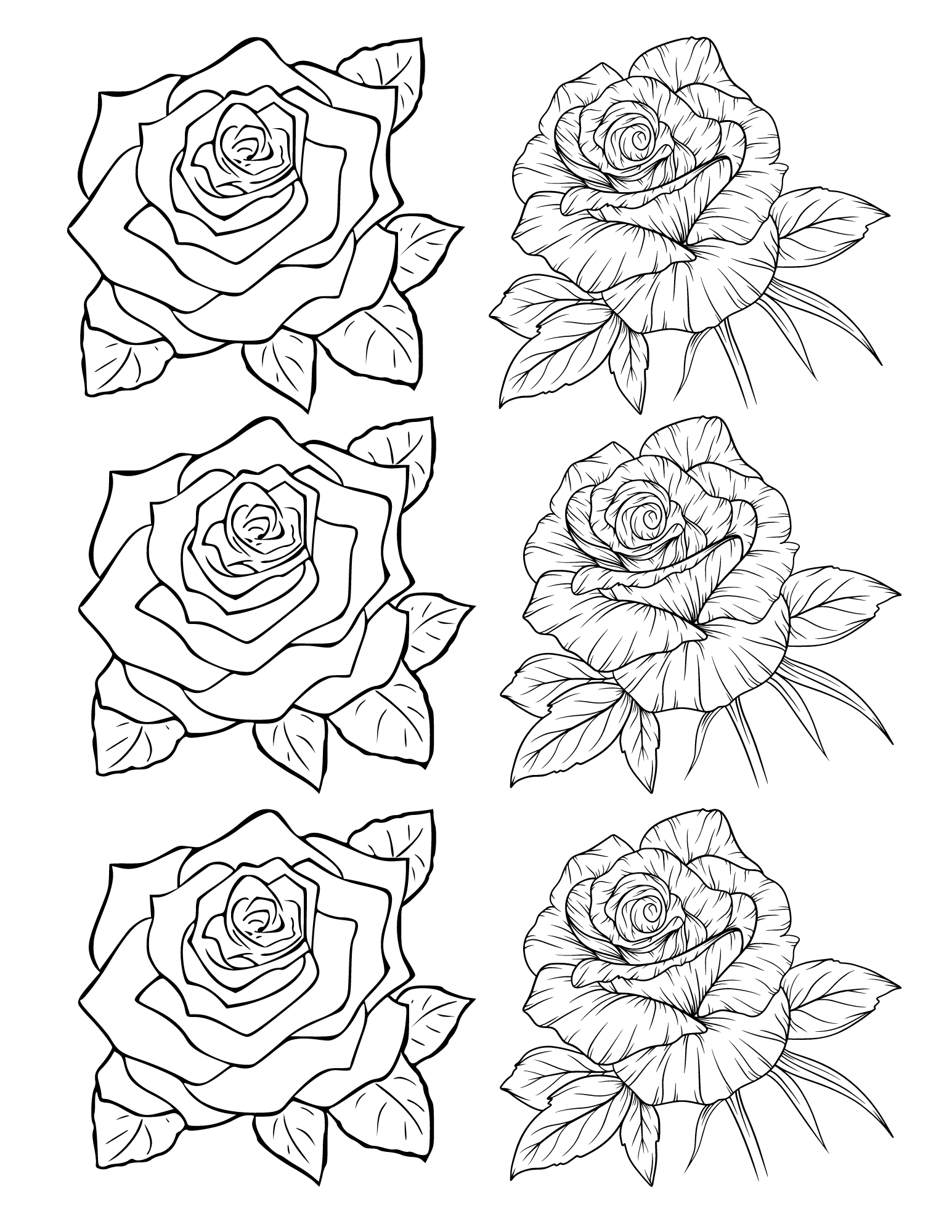 Free printable rose coloring pages for kids and adults