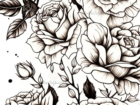 Printable roses coloring pages for adults and kids ai generated instant digital downloads in jpg us letter download now