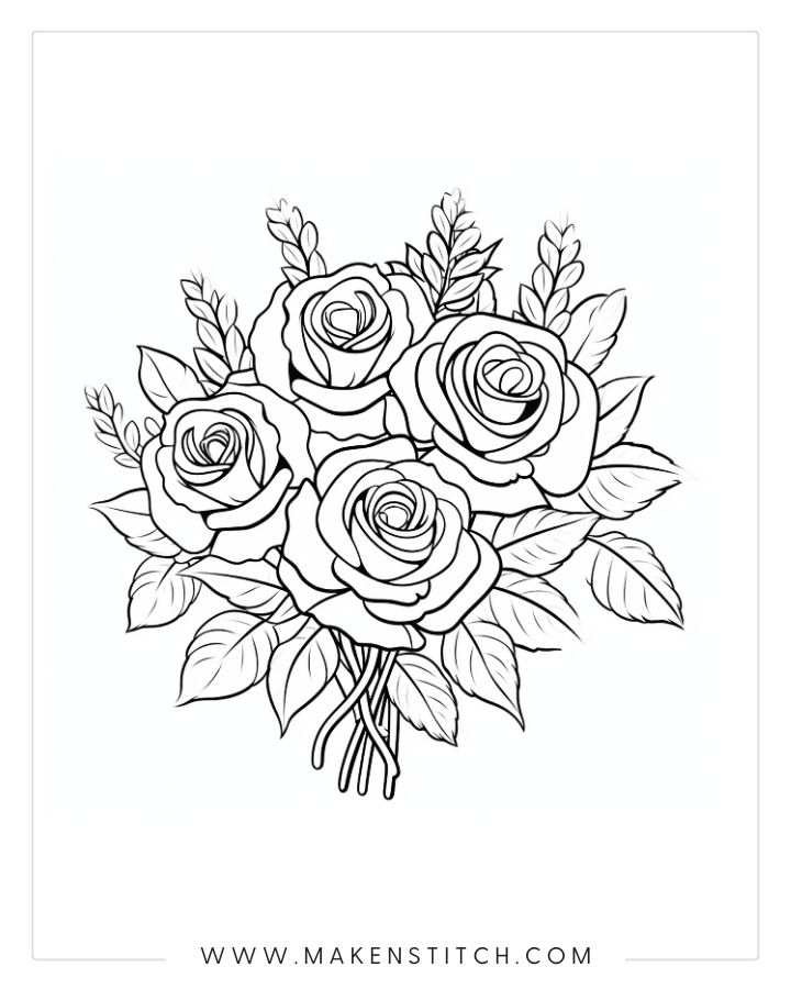 Roses coloring pages for kids and adults