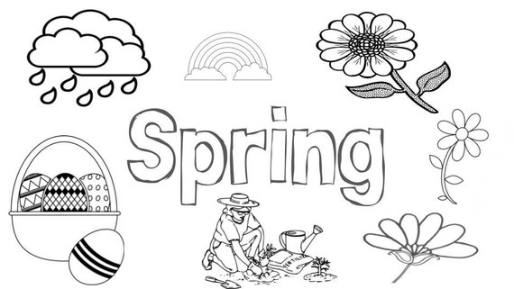 Printable spring season coloring page sheet digital download