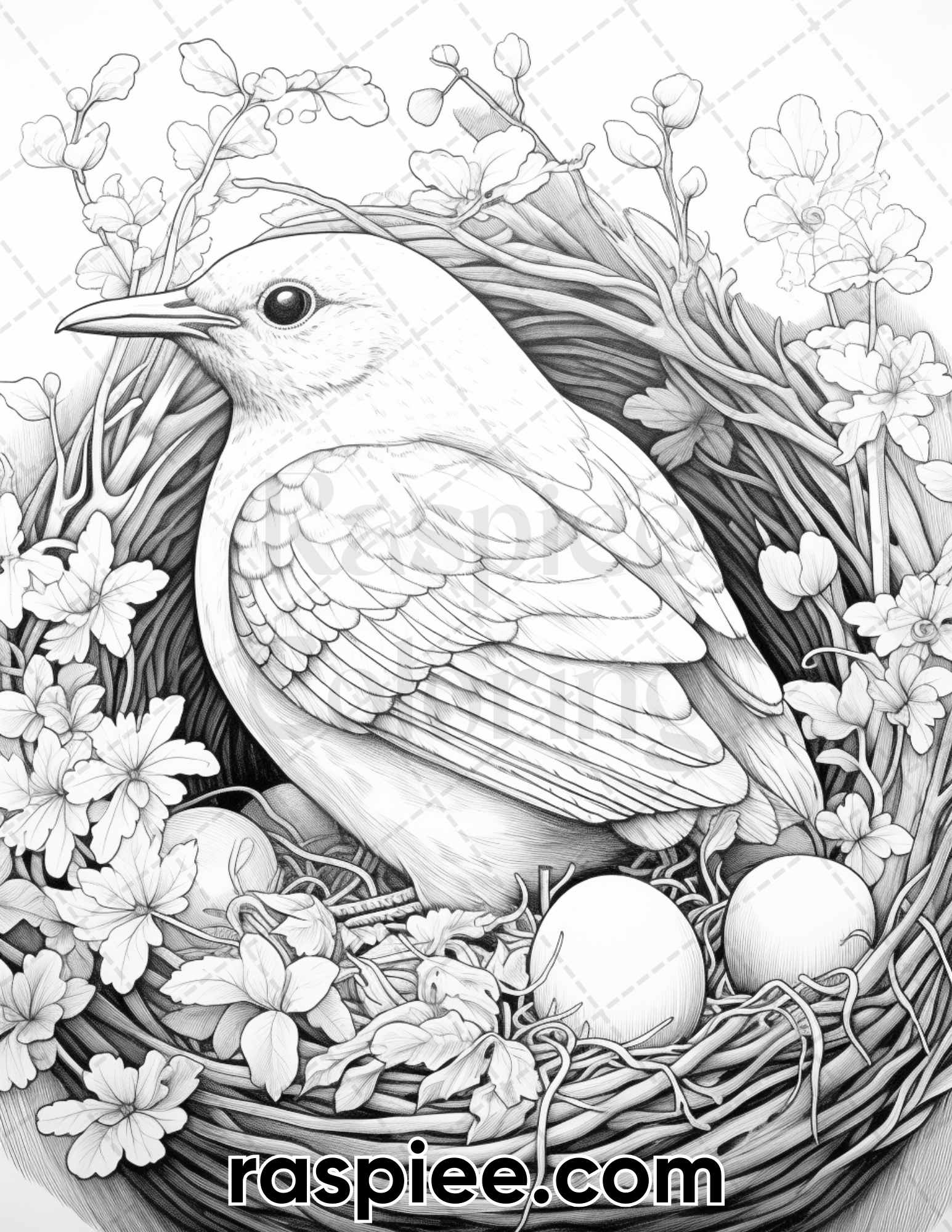 Spring birds grayscale adult coloring pages printable pdf instant â coloring