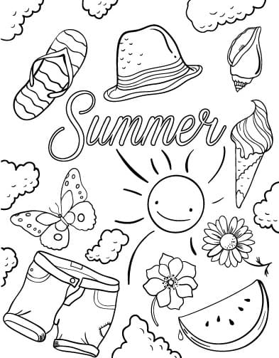 Free hello summer coloring page