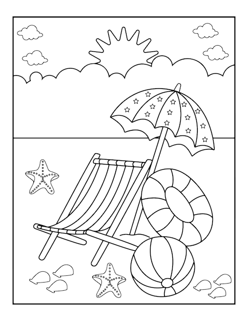 Premium vector summer activity coloring pages for kids hello summer coloring book for children