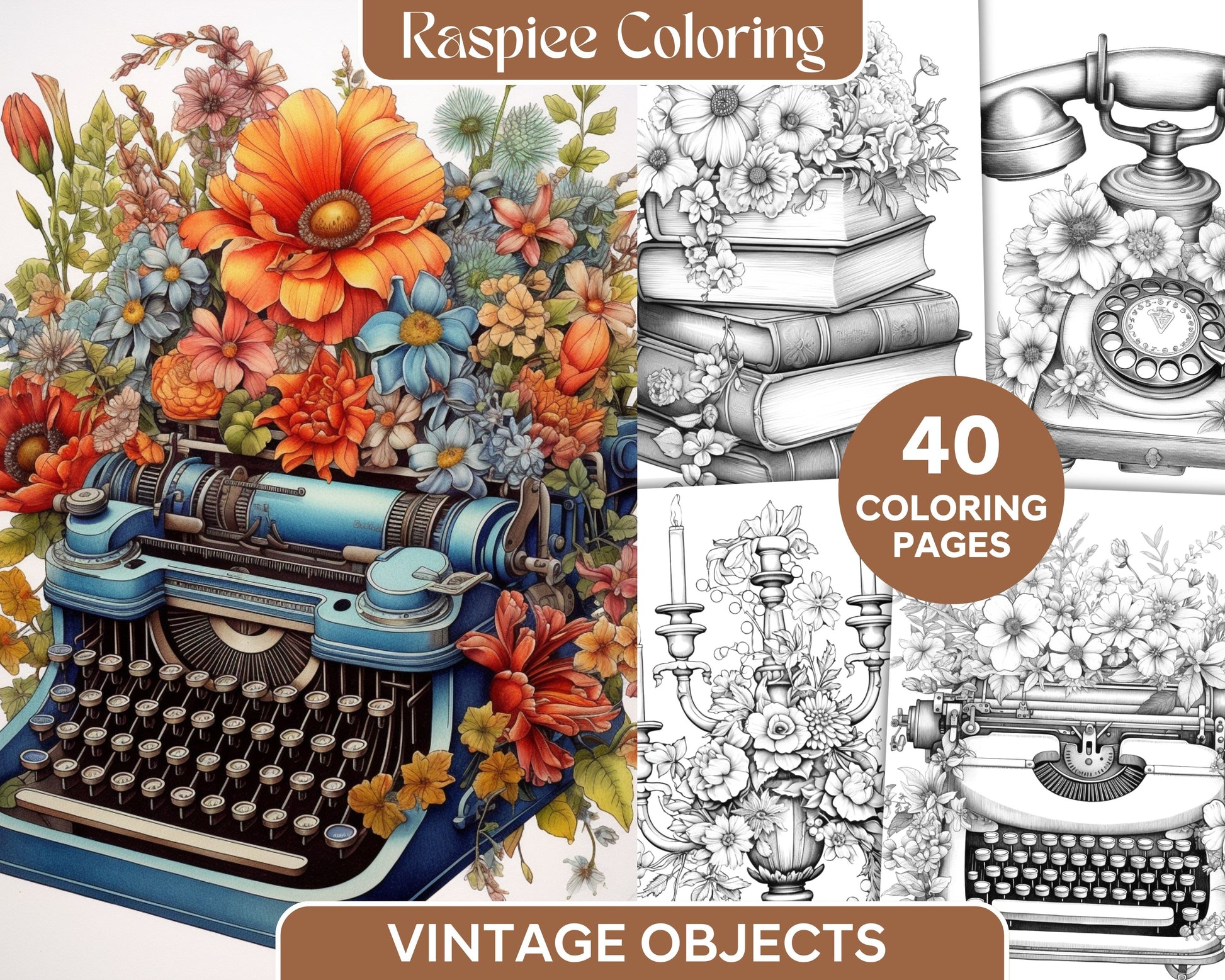 Vintage objects grayscale coloring pages printable for adults pdf â coloring