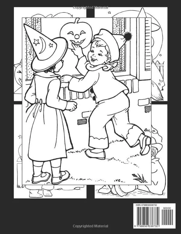 Vintage halloween coloring book cute kids coloring pages with retro spooky hall