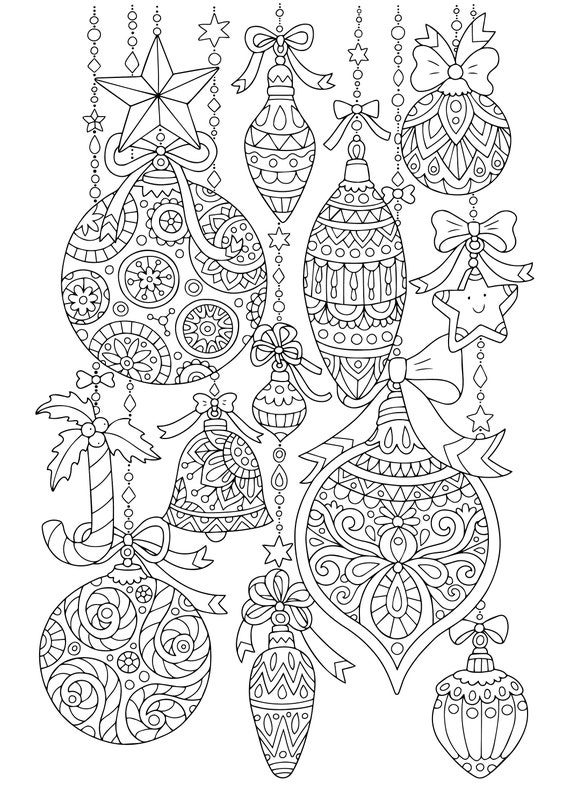 Coloring page christmas ornaments doodle art diy coloring poster printable pdf instant download instant download