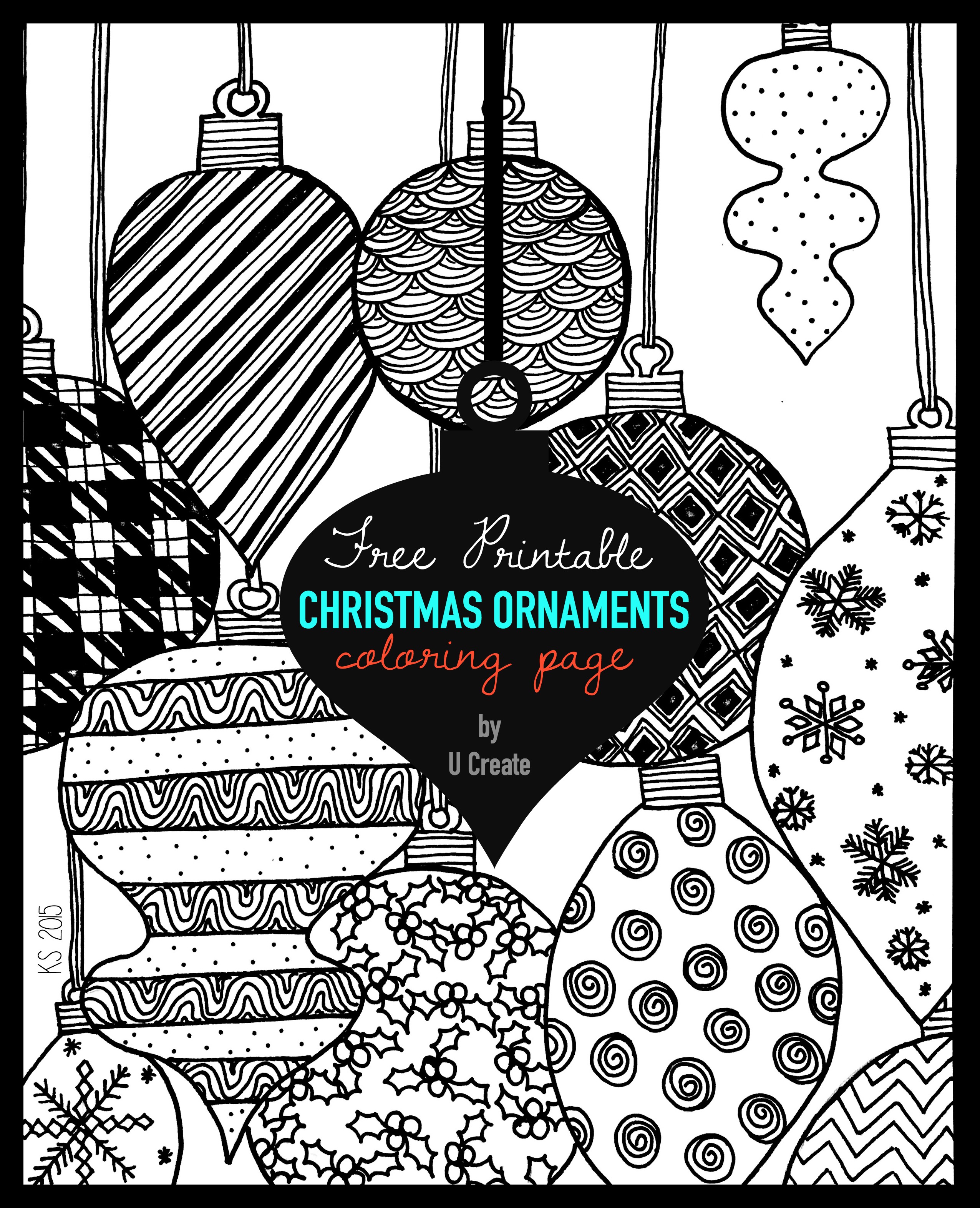 Christmas ornaments adult coloring page