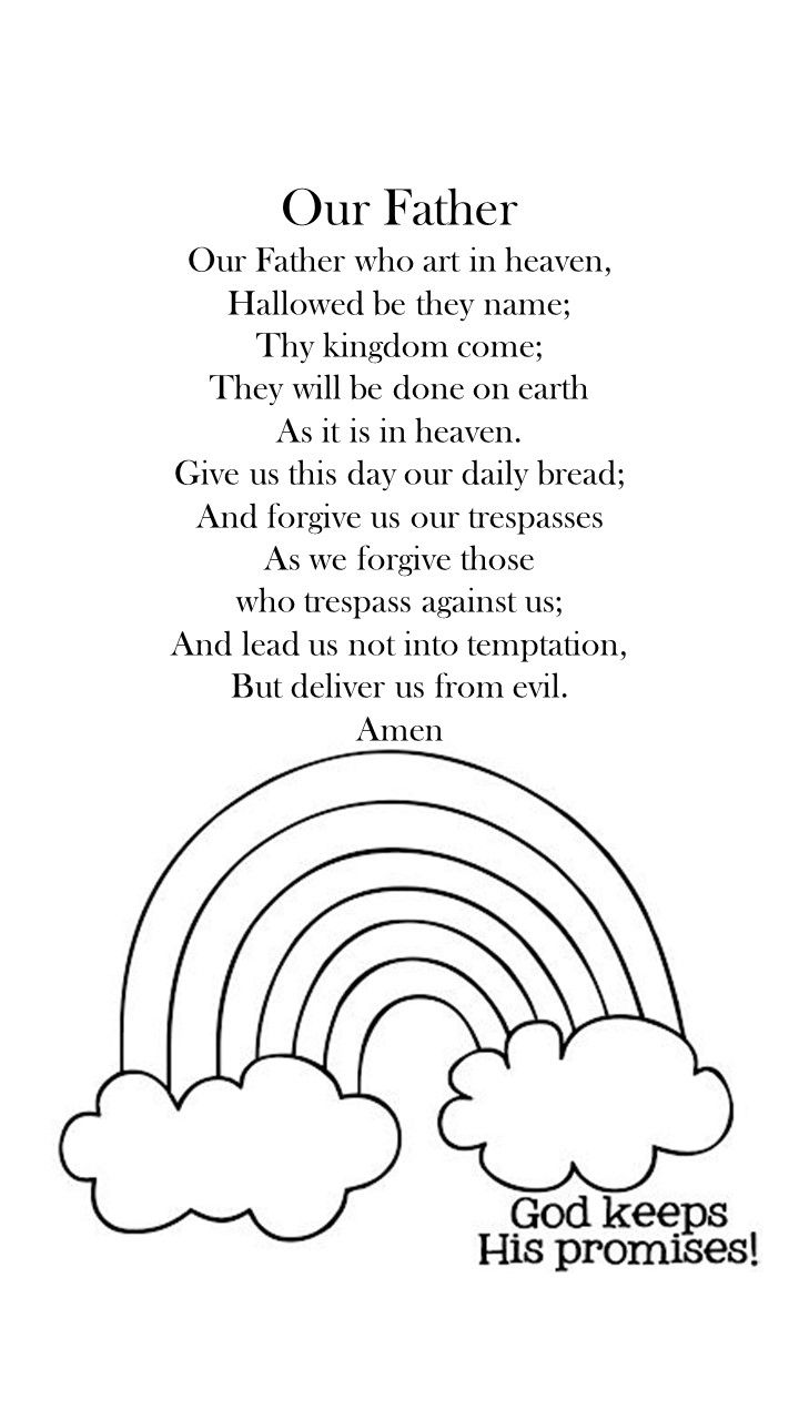 Our father simple printable to color with rainbow god keeps his promises sunday school our father prayer sunday school coloring pages
