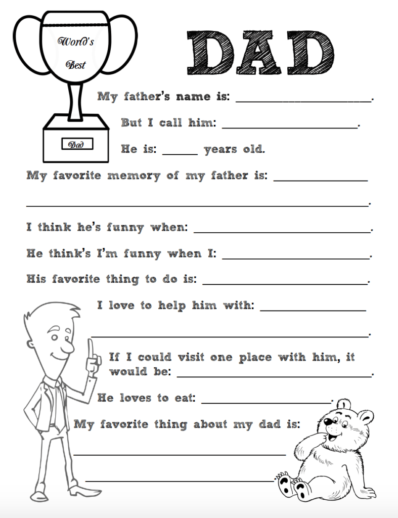 Free printable fathers day worksheets designs