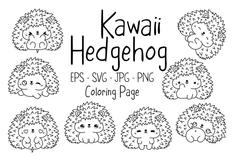Kawaii hedgehog set coloring page