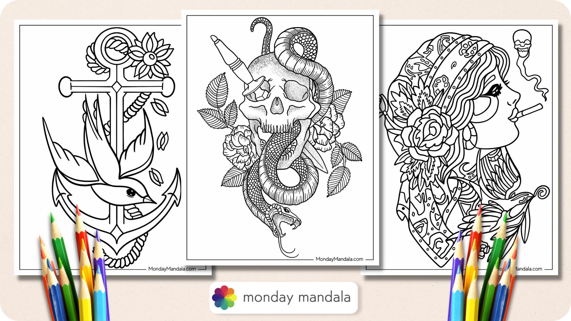 Tattoo coloring pages free pdf printables
