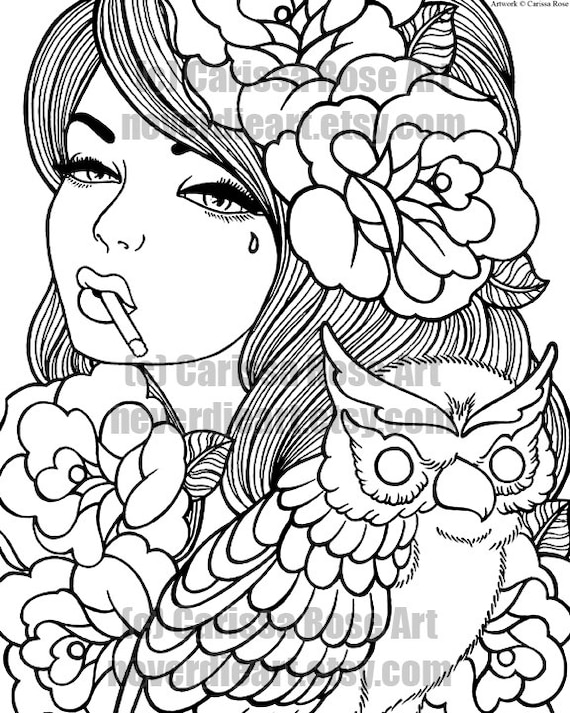 Digital download print your own coloring book outline page taken for granted tattoo flash art by carissa rose