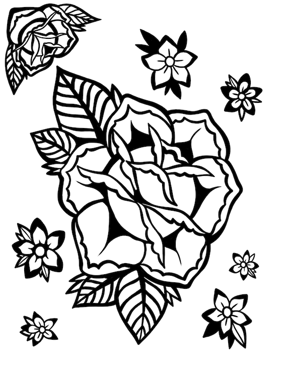 Old school traditional style tattoo digital coloring page bundle instant download printable