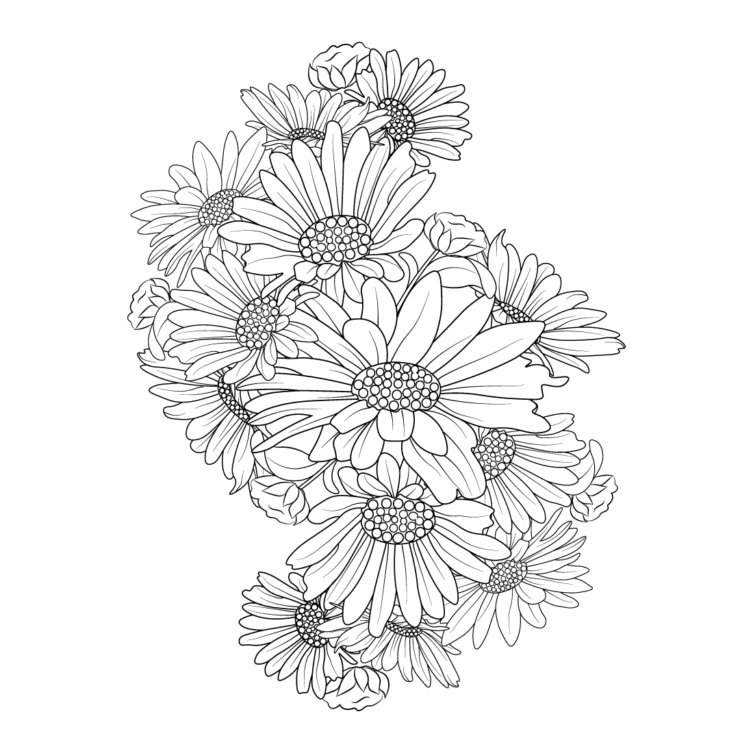 Zentangle tattoo design with daisy flowers relaxation flower coloring pages for adults