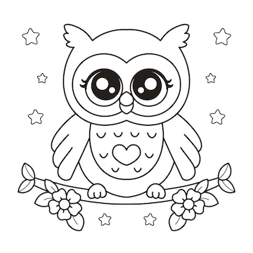 Premium vector owl drawing printable coloring page