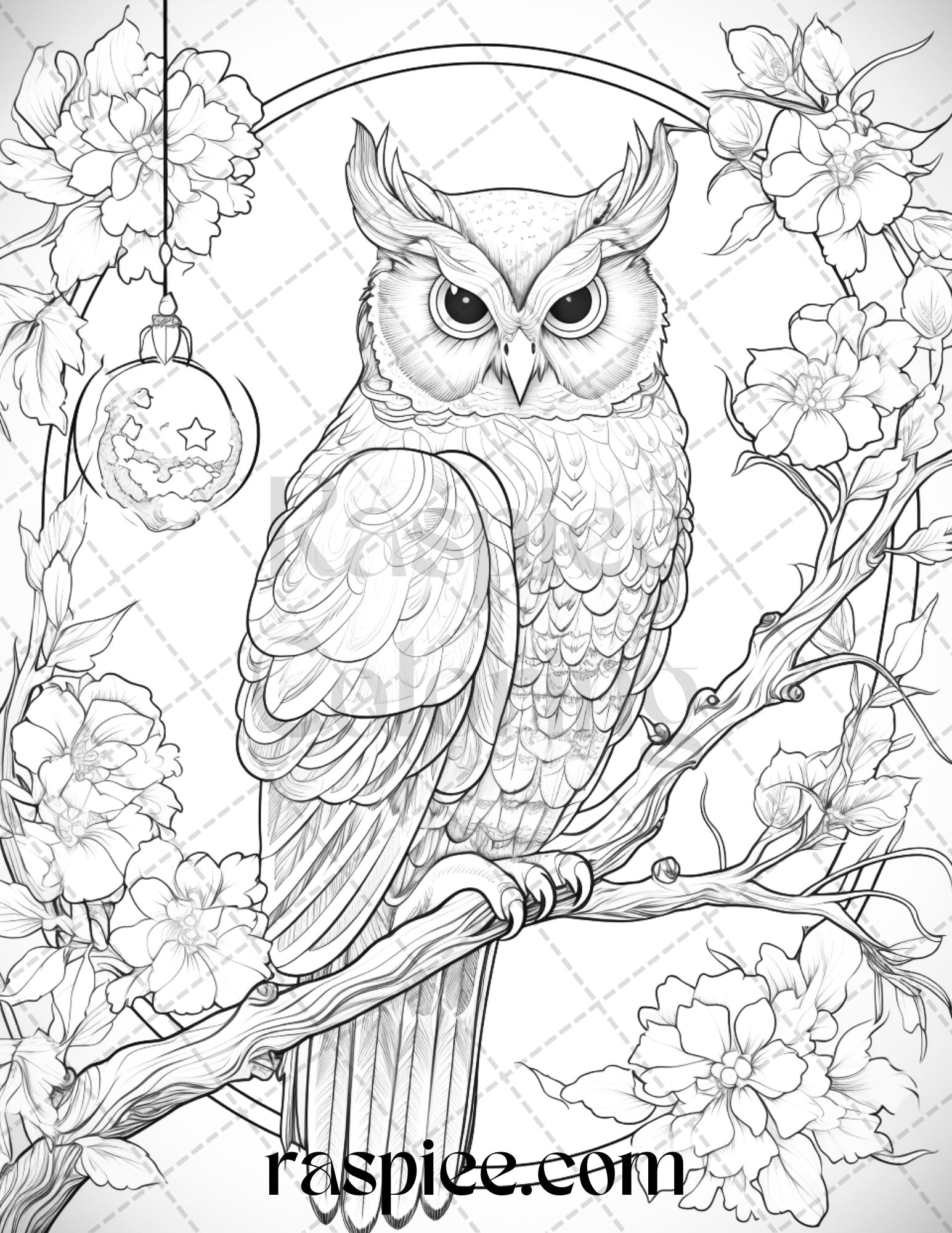 Floral owl grayscale printable coloring pages for adults pdf file â coloring