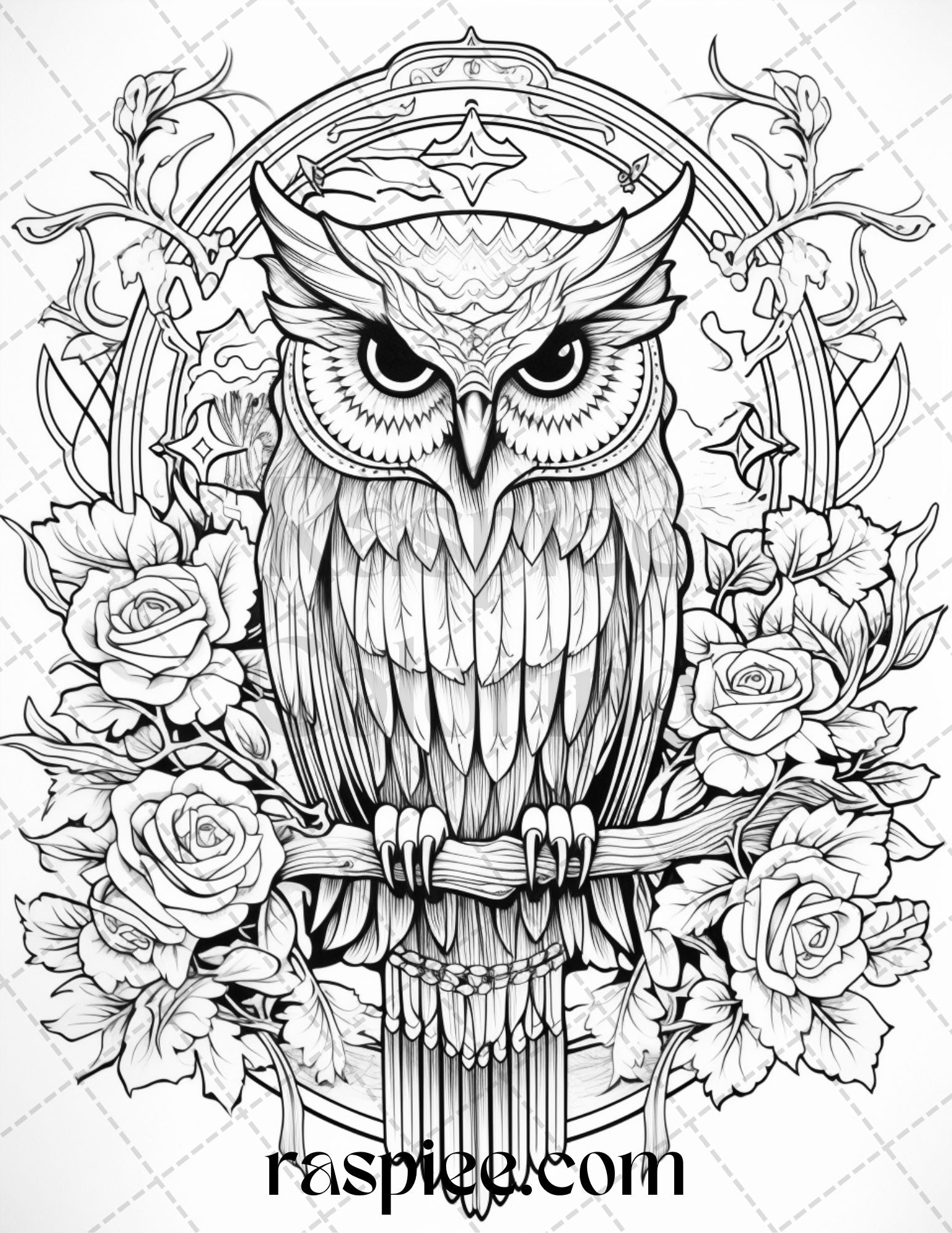 Floral owl grayscale printable coloring pages for adults pdf file â coloring