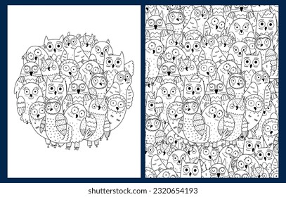 Coloring pages set cute owls doodle stock vector royalty free